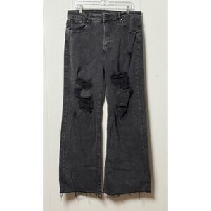 Wild Oak Boutique Risen Jeans Women's Black Distressed Wide Leg Raw Hem Size 1X